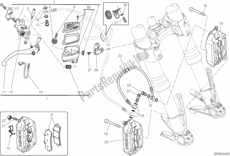 All parts for the Front Brake System of the Ducati Diavel Carbon Thailand 1200 2014